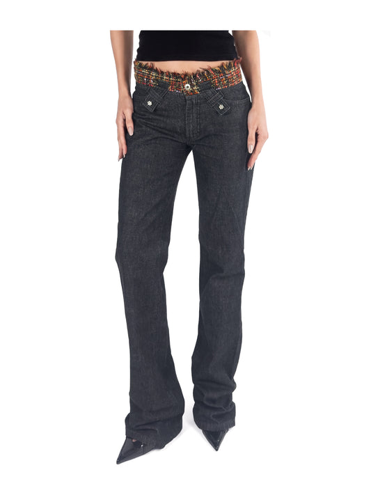 DOLCE & GABBANA 00s Archive Frayed Tweed Bootcut Jeans