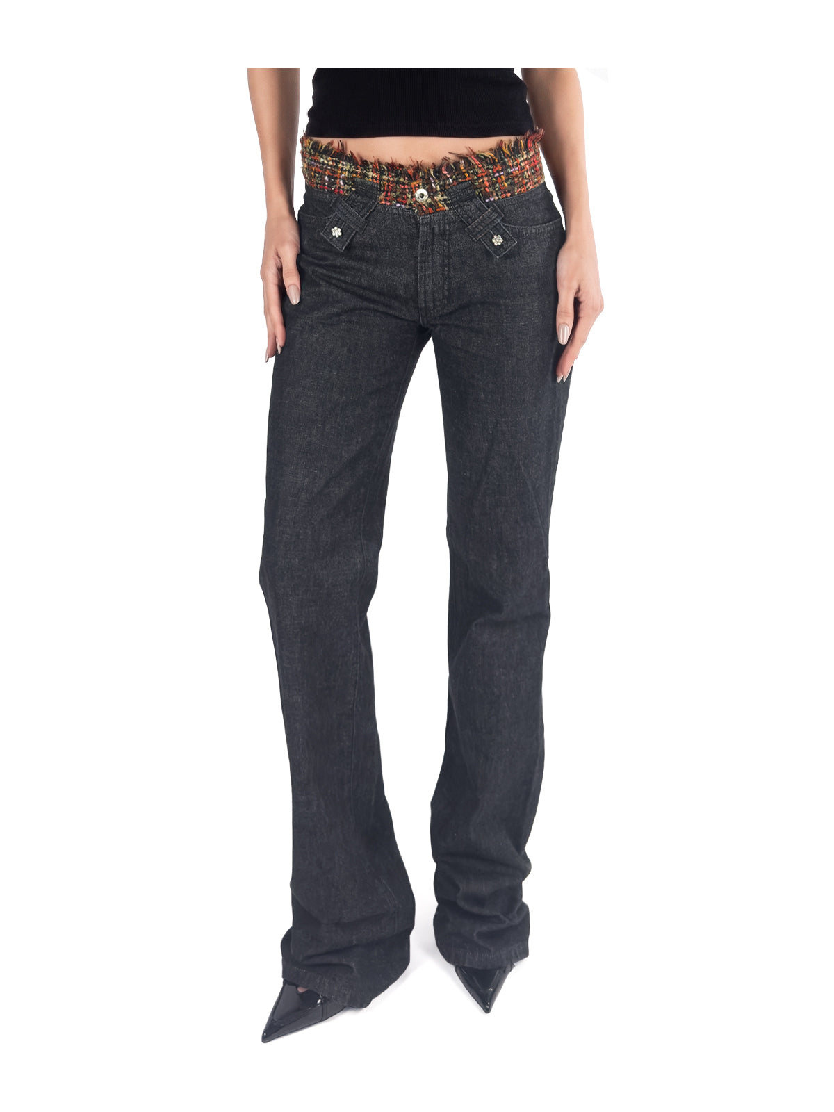 DOLCE & GABBANA 00s Archive Frayed Tweed Bootcut Jeans