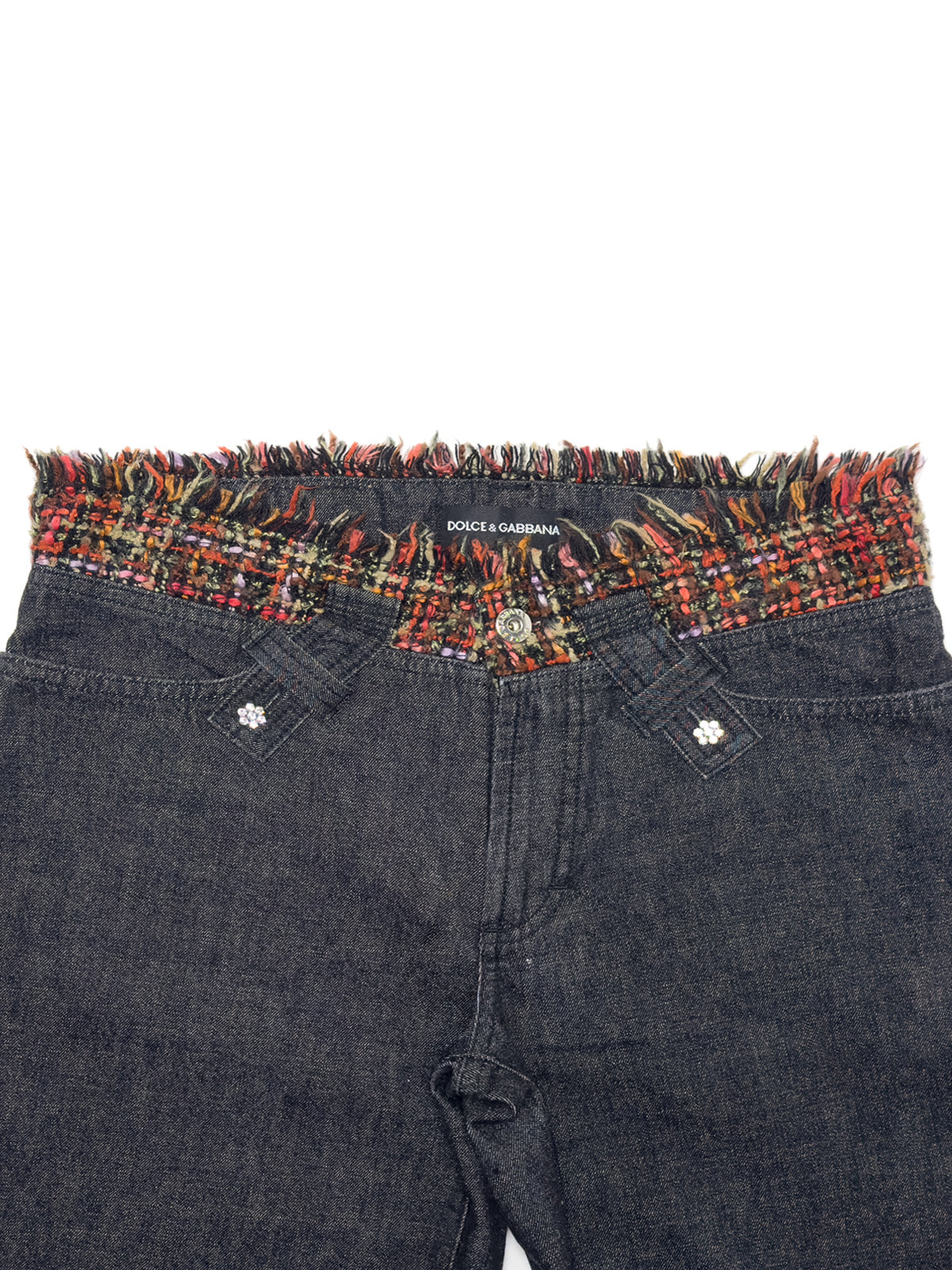 DOLCE & GABBANA 00s Archive Frayed Tweed Bootcut Jeans