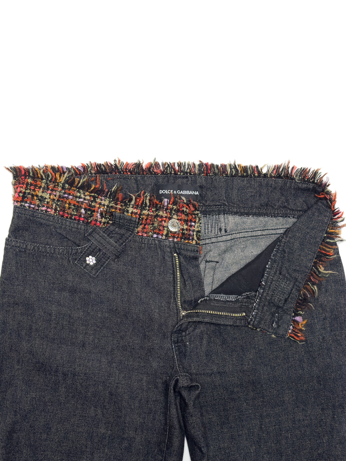 DOLCE & GABBANA 00s Archive Frayed Tweed Bootcut Jeans