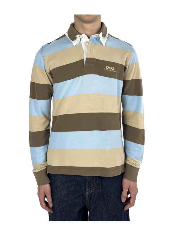 00s Striped Rugby Polo Shirt - retro