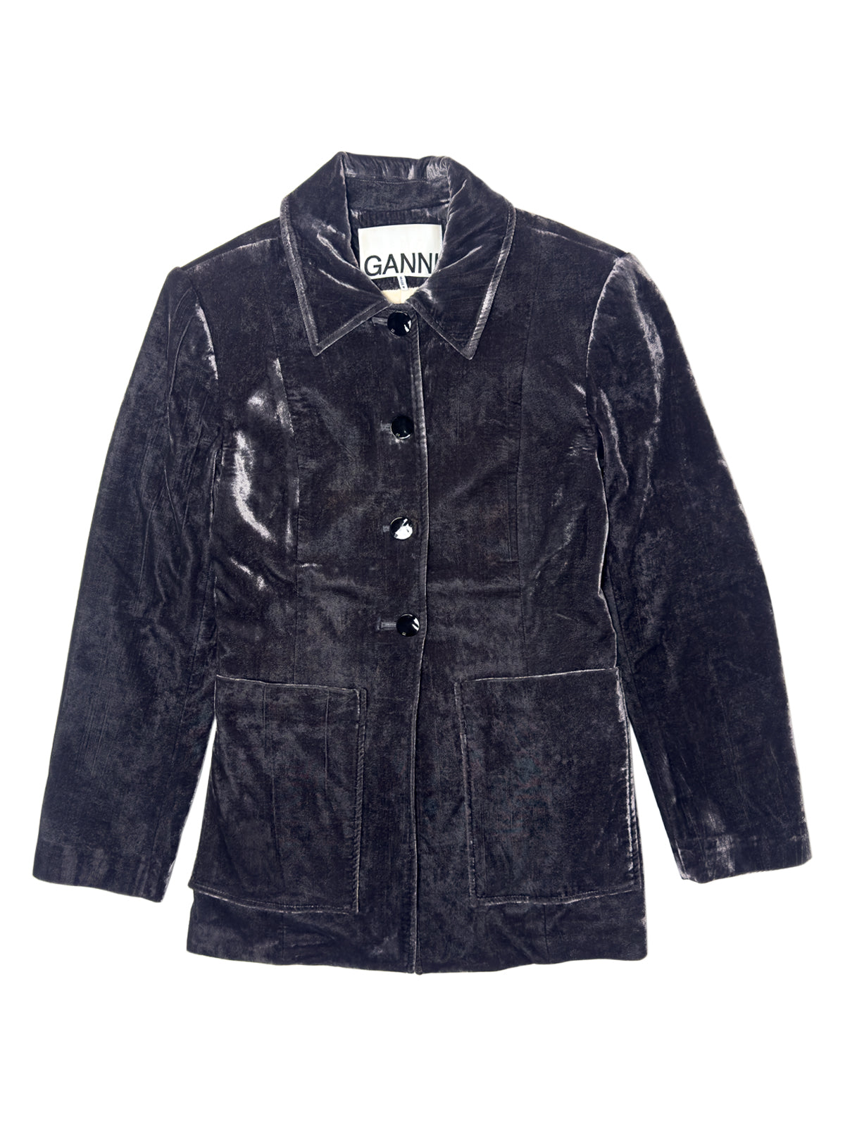 GANNI Crinkled Velvet Single-Breasted Blazer