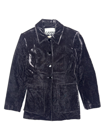 GANNI Crinkled Velvet Single-Breasted Blazer