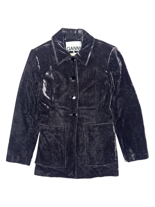 GANNI Crinkled Velvet Single-Breasted Blazer