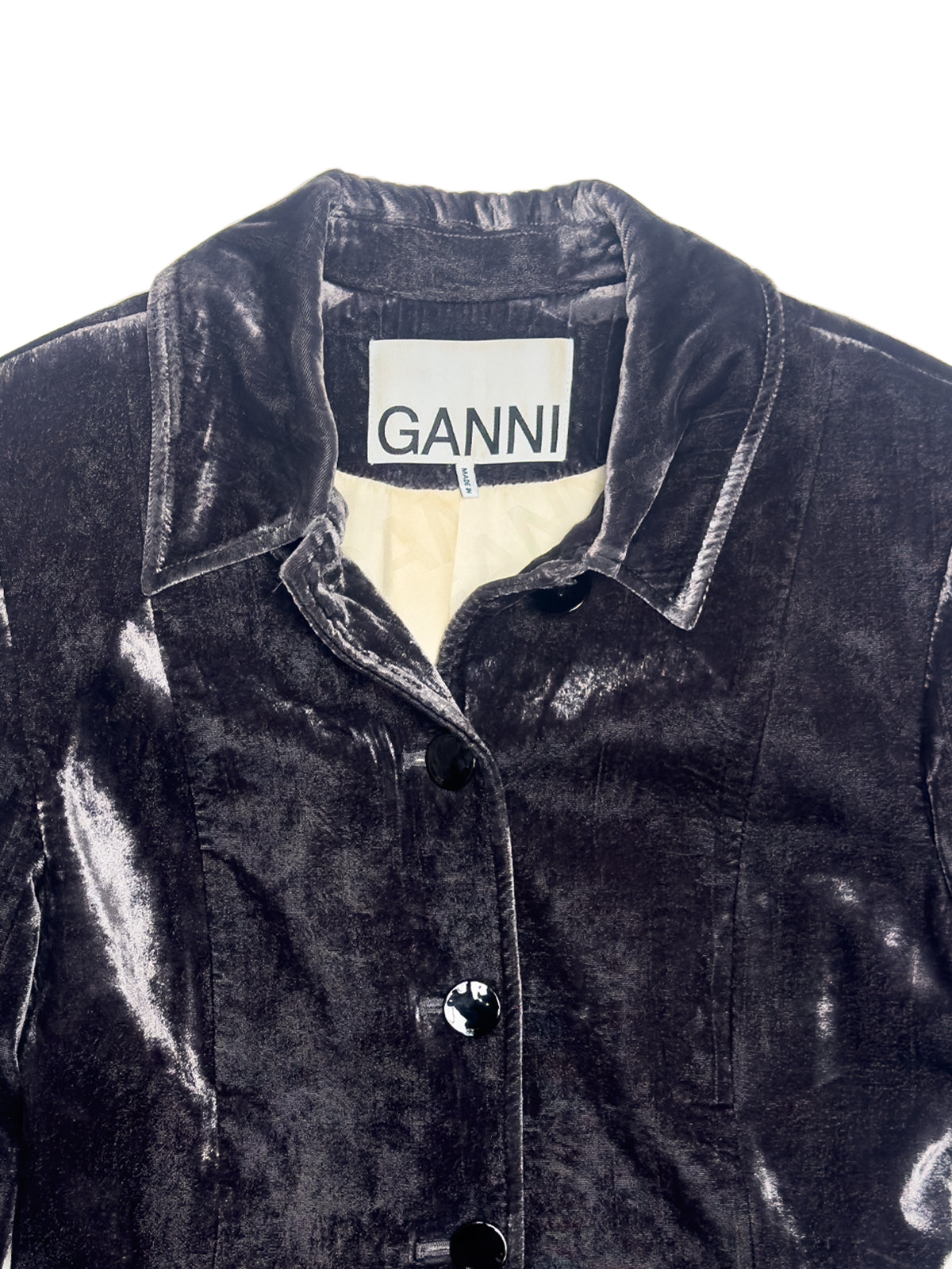GANNI Crinkled Velvet Single-Breasted Blazer