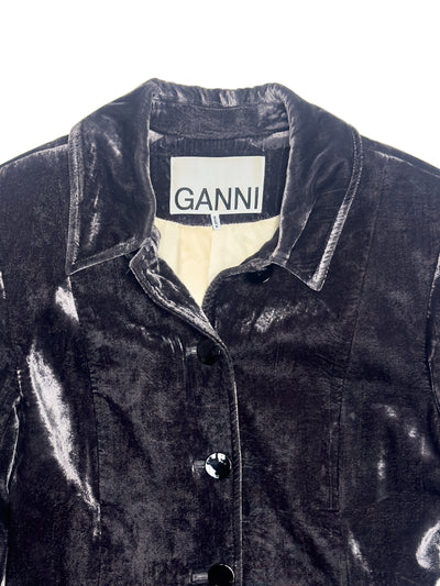 GANNI Crinkled Velvet Single-Breasted Blazer