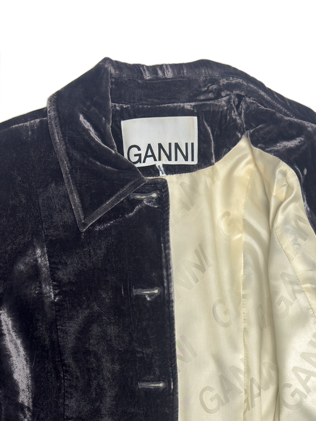 GANNI Crinkled Velvet Single-Breasted Blazer
