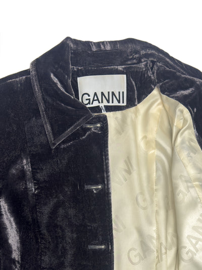 GANNI Crinkled Velvet Single-Breasted Blazer