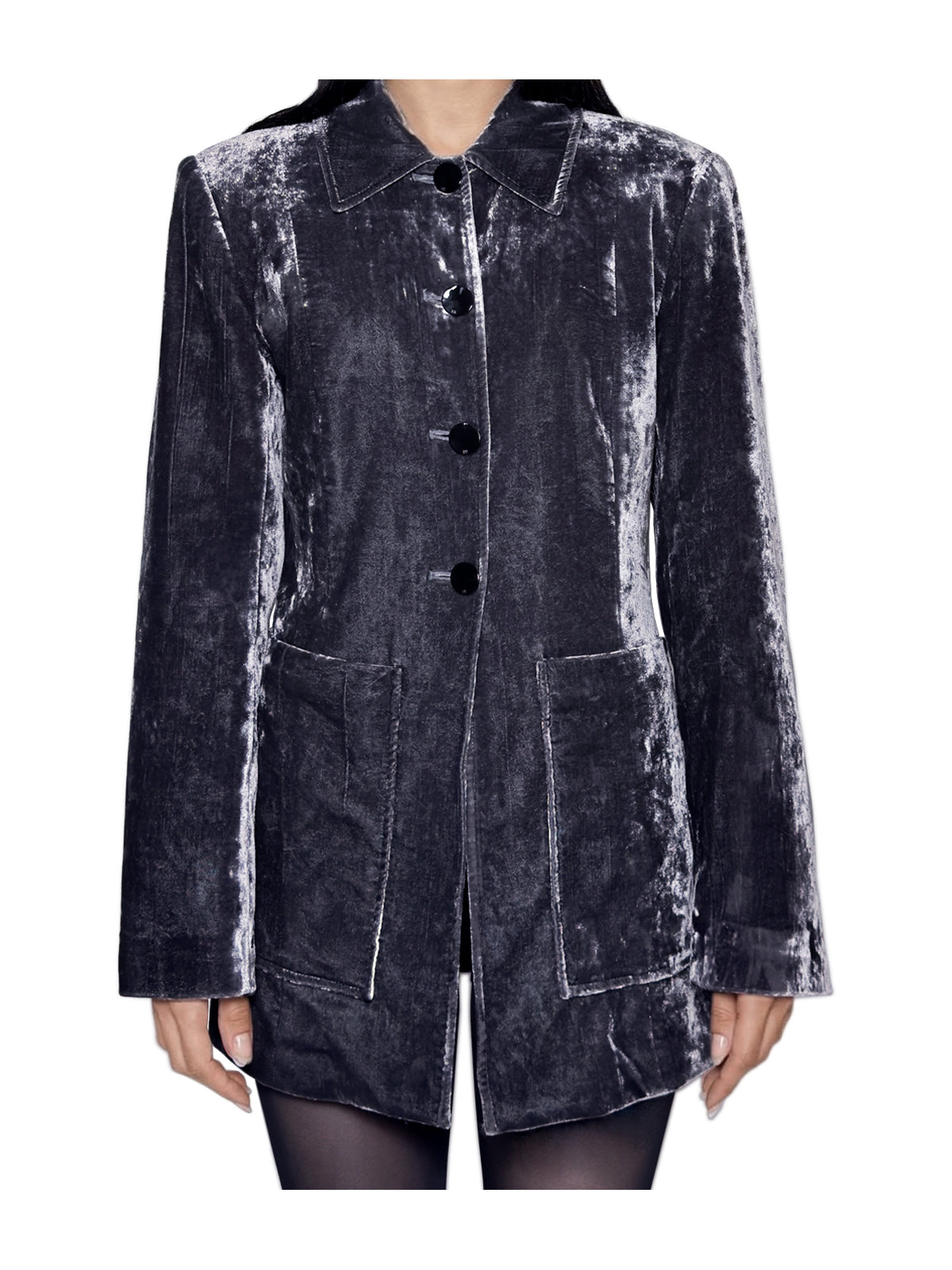 GANNI Crinkled Velvet Single-Breasted Blazer