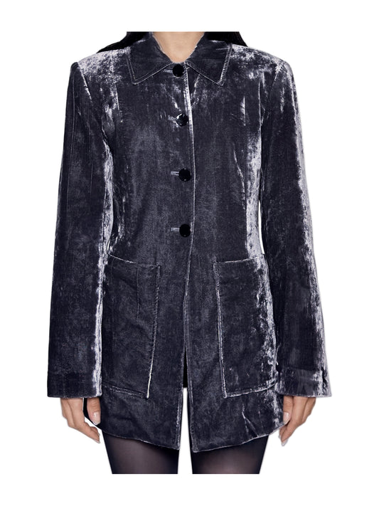 GANNI Crinkled Velvet Single-Breasted Blazer