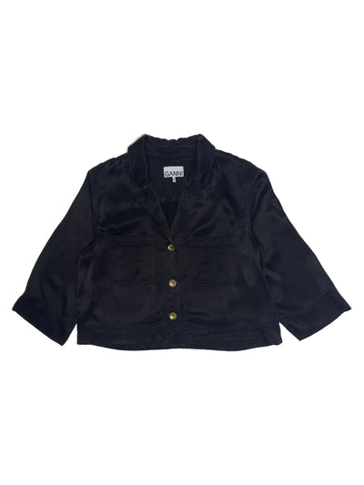 Ganni washed satin crop shirt