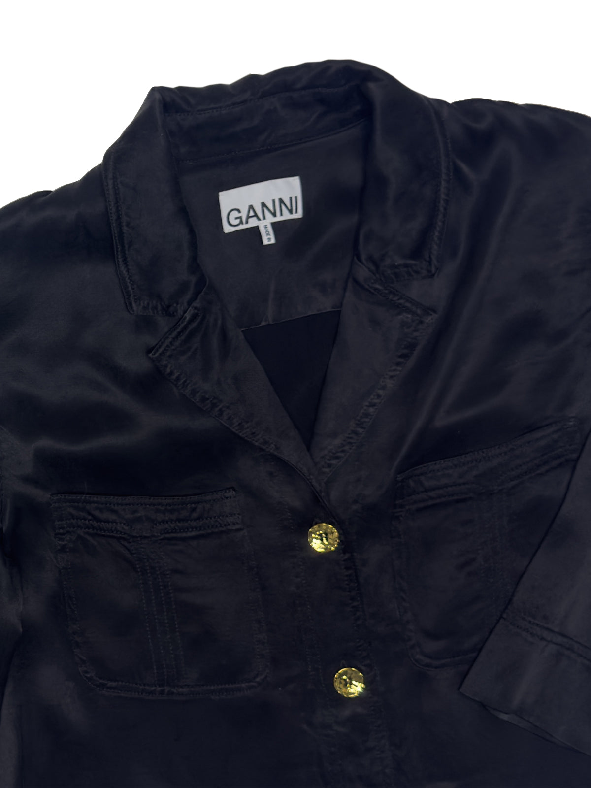 Ganni washed satin crop shirt