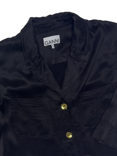 Ganni washed satin crop shirt