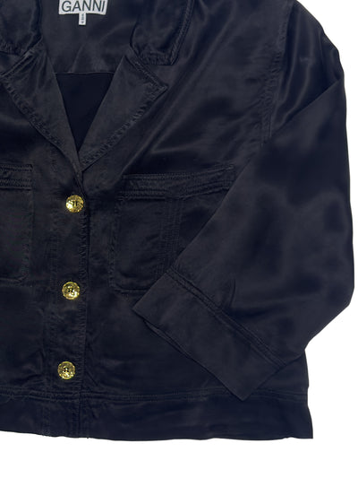 Ganni washed satin crop shirt