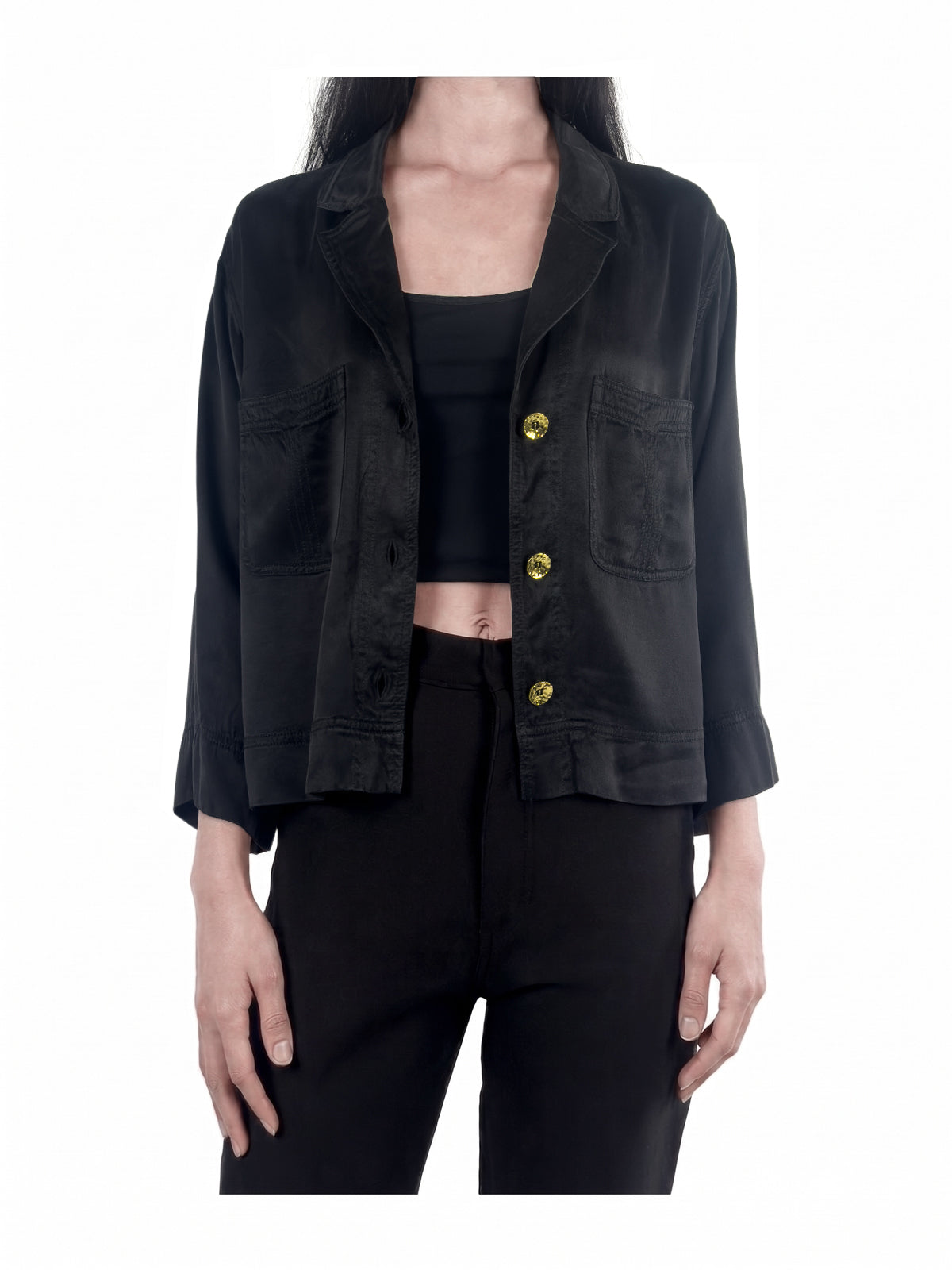 Ganni washed satin crop shirt
