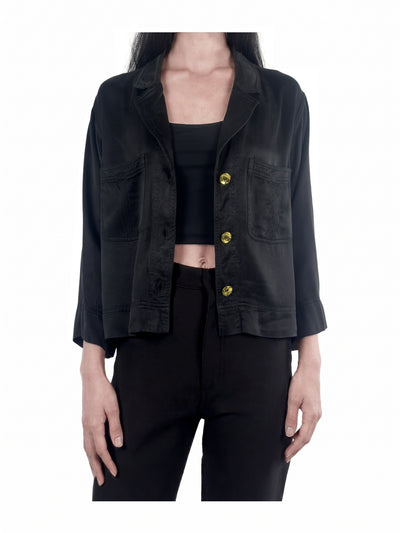Ganni washed satin crop shirt