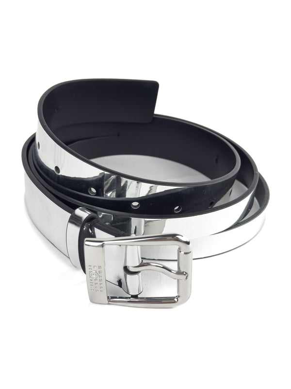 Mirror-Effect Metallic Silver Belt