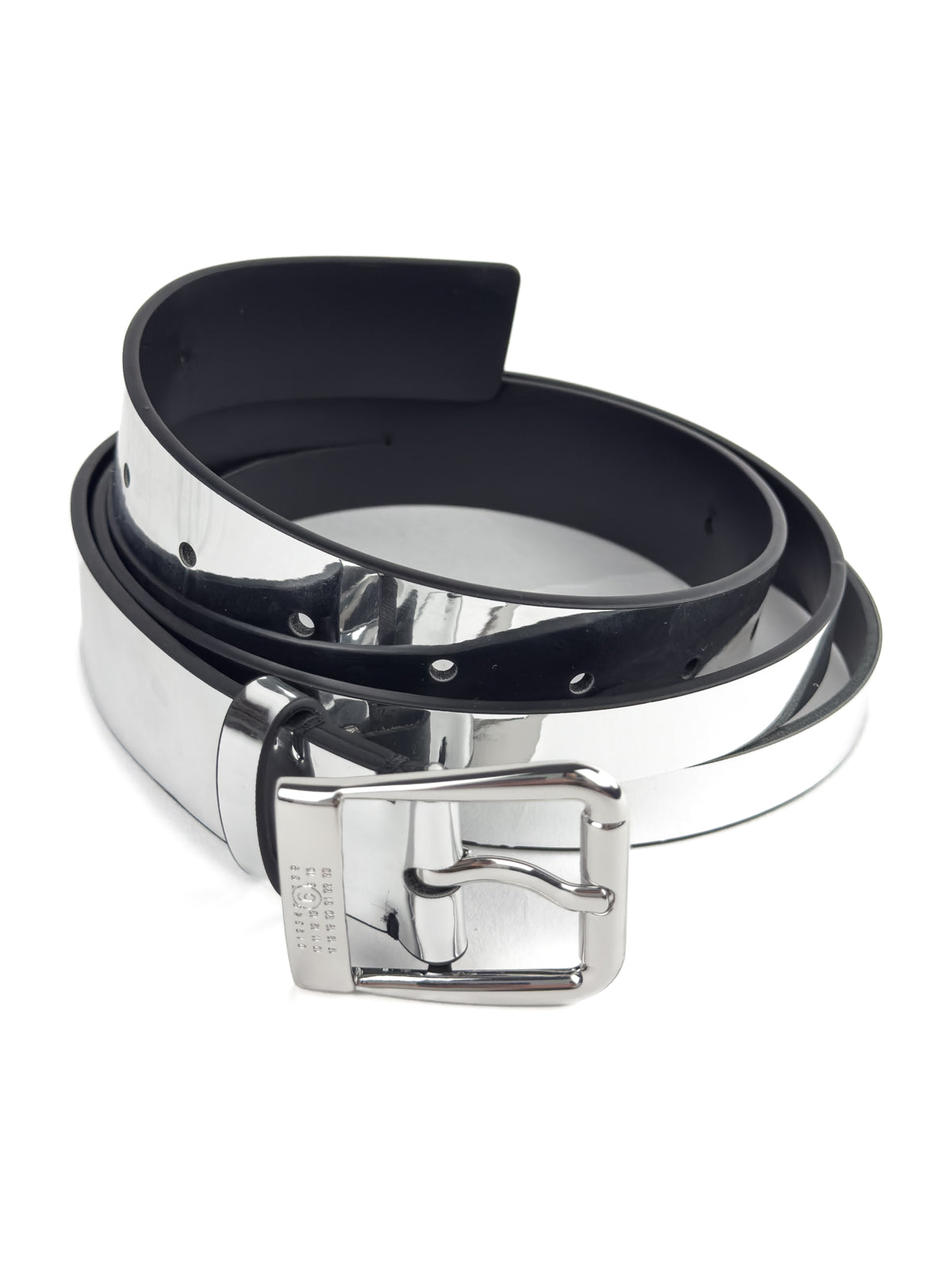 Mirror-Effect Metallic Silver Belt