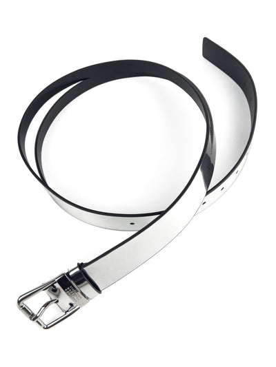 Mirror-Effect Metallic Silver Belt