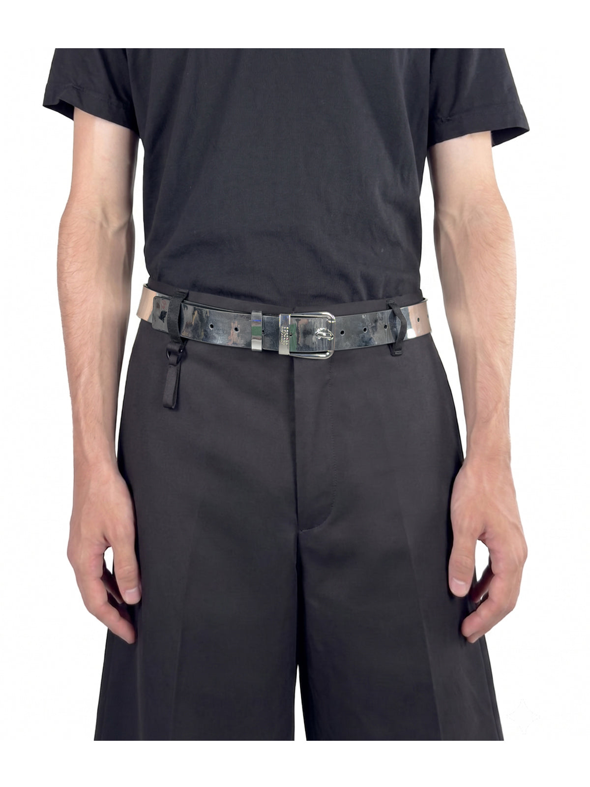 Mirror-Effect Metallic Silver Belt