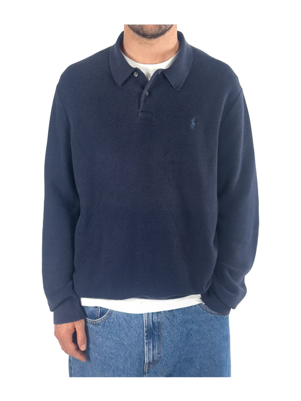 Pima Cotton Knit Polo Sweater - retro