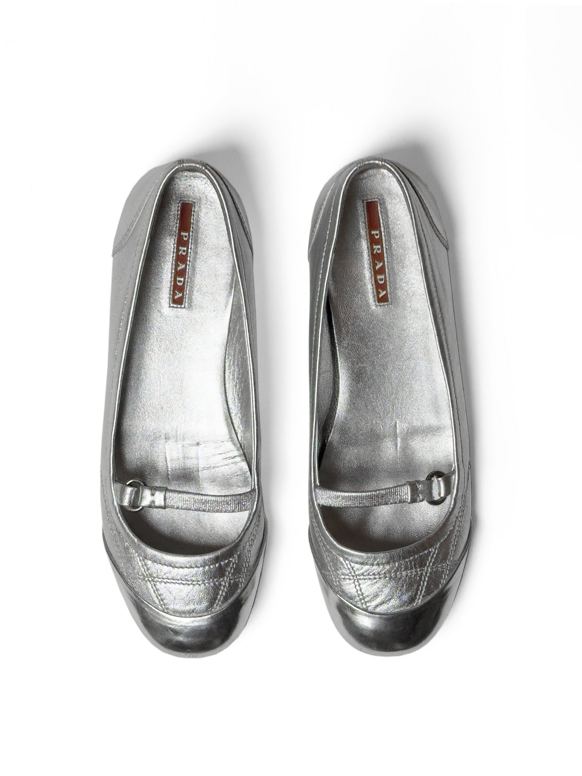 PRADA 2000s Metallic Silver Ballet Flats