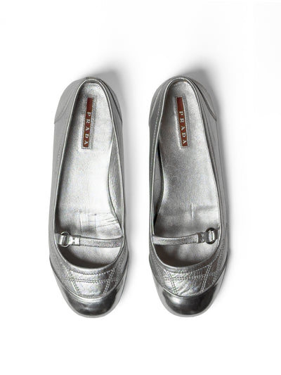 PRADA 2000s Metallic Silver Ballet Flats