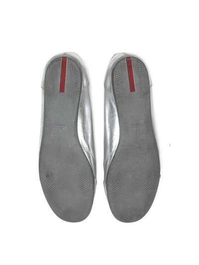 PRADA 2000s Metallic Silver Ballet Flats