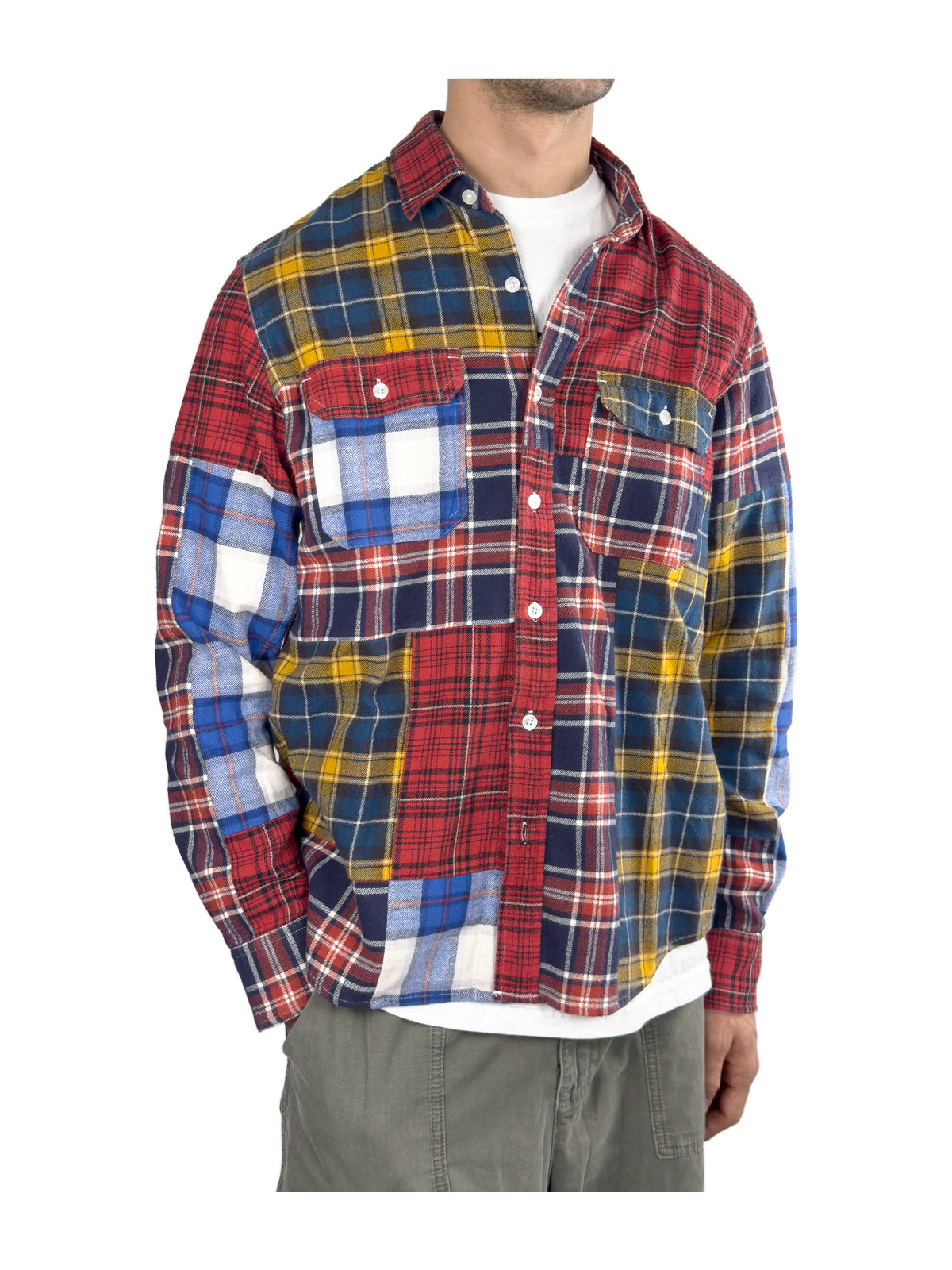 STÜSSY FW16 Mixed Plaid Patchwork Flannel Shirt