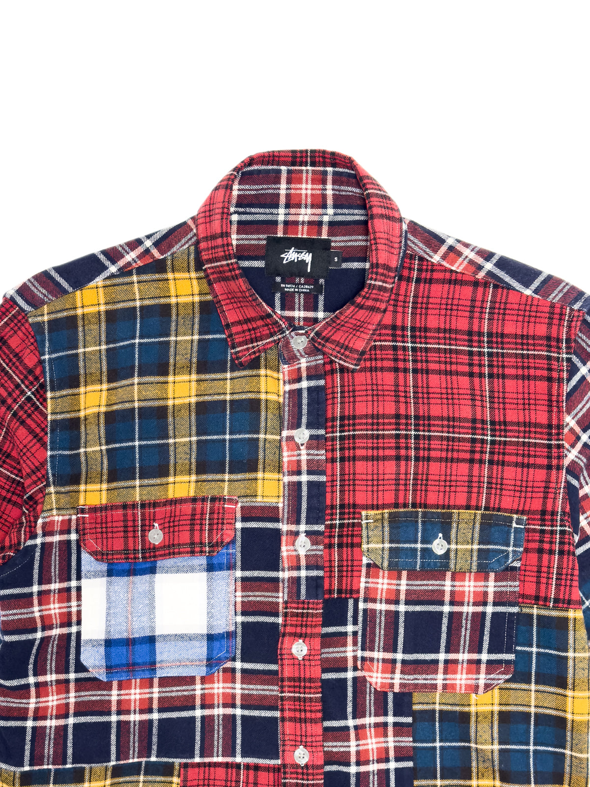 STÜSSY FW16 Mixed Plaid Patchwork Flannel Shirt