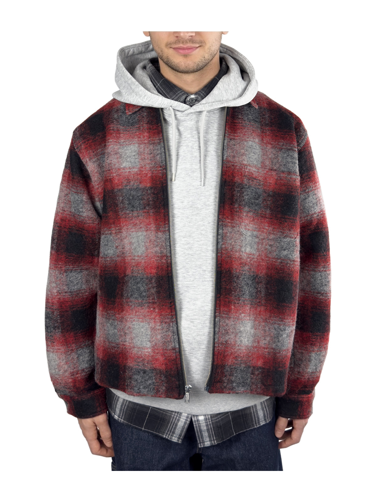 STÜSSY FW23 Brushed Wool Plaid Zip Shirt